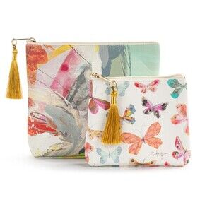 NWT DEMDACO Abstract Floral + Butterfly Zip Water Resistant Pouch Set of 2